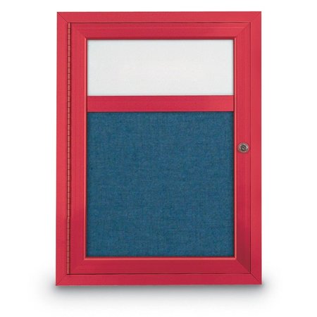 UNITED VISUAL PRODUCTS Slim Enclosed Corkboard, 30"x30", Satin Alum Frame/Cinnabar UVEB3030-SATIN-CINNABA